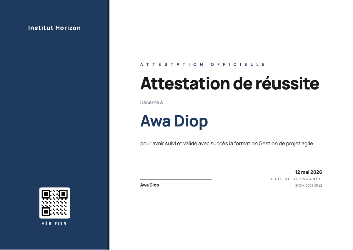 Exemple d'attestation de participation