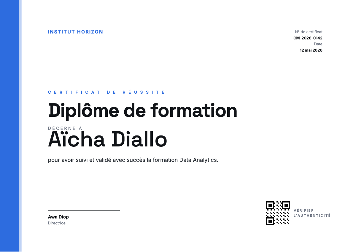 Exemple de diplôme au design soigné et académique
