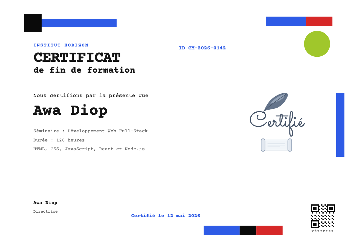 Exemple de certificat de réussite de formation professionnelle